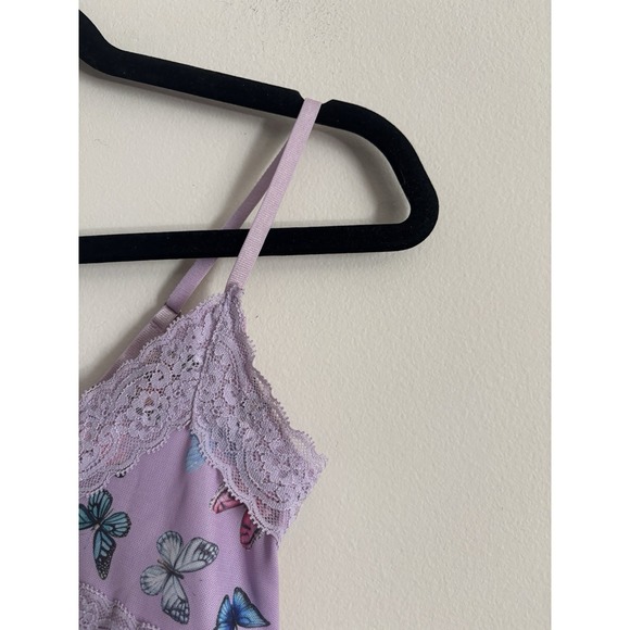 Forever 21 Y2K Butterfly Lace Crop Top Pink Cute Lettuce Hem Small Stretch - Picture 2 of 5